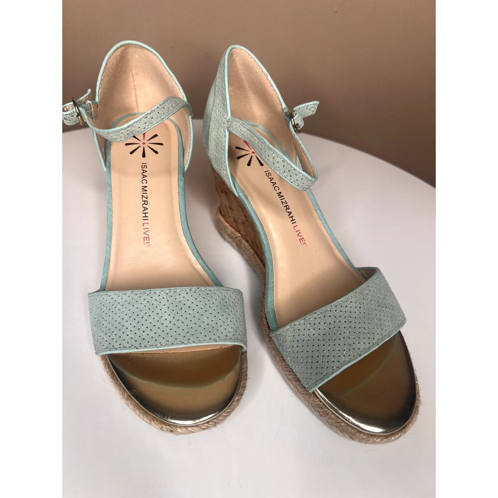 Isaac Mizrahi Live Piper Wedge Sandals Mint Green Suede A277026 8.5 NWOB - Picture 2 of 10